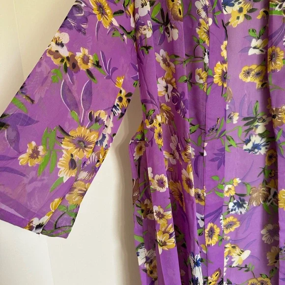Floral Purple Long Kimono Cardigan - Picture 5 of 7